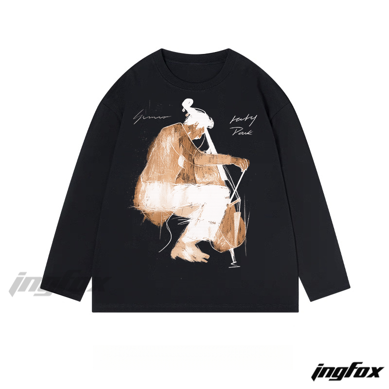 Cello Player Sketch - Classic Cotton Long Sleeve Tee