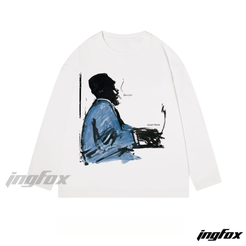 Jazz Pianist Art - Classic Cotton Long Sleeve Tee