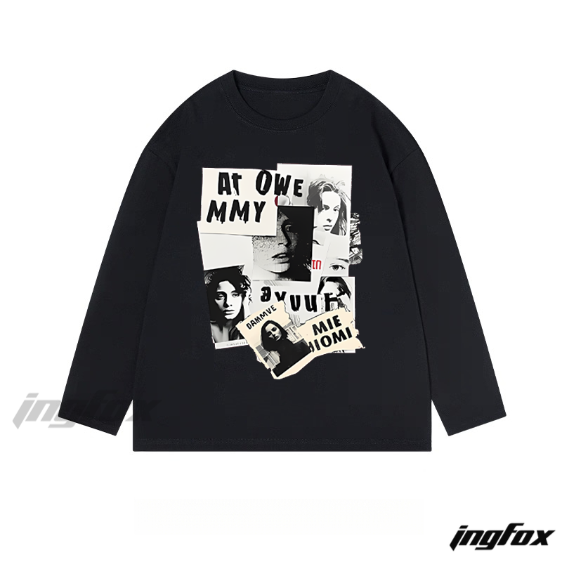 Collage - Style Portrait Graphic - Classic Cotton Long Sleeve Tee