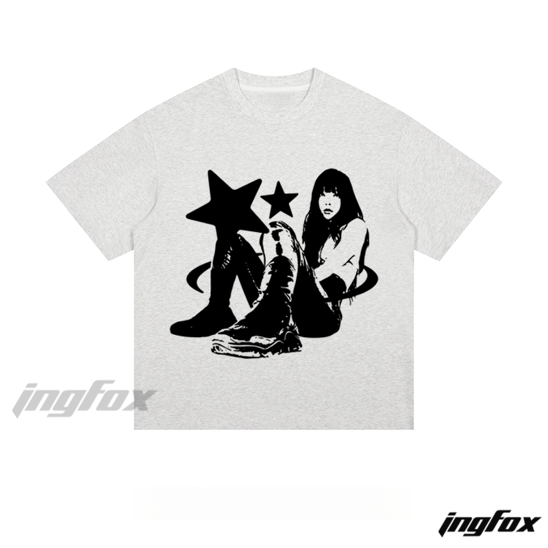 Star - themed Girl Graphic Loose Fit Short Sleeve T - Shirt