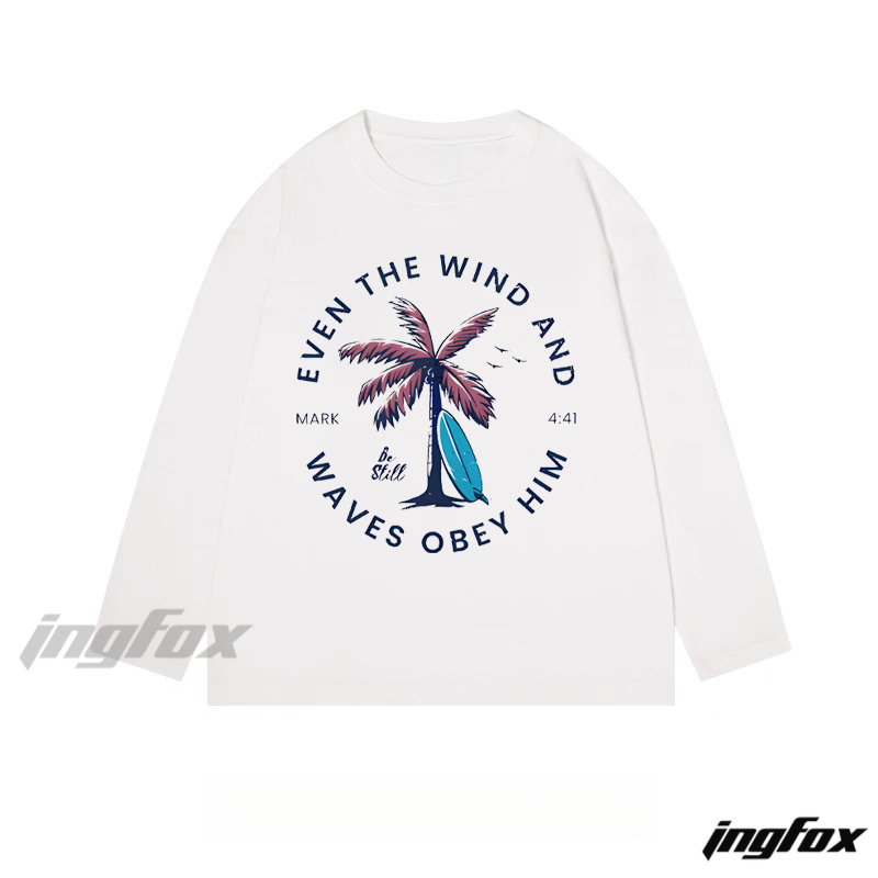 Mark 4:41 Biblical Text with Beach Graphic - Classic Cotton Long Sleeve Tee