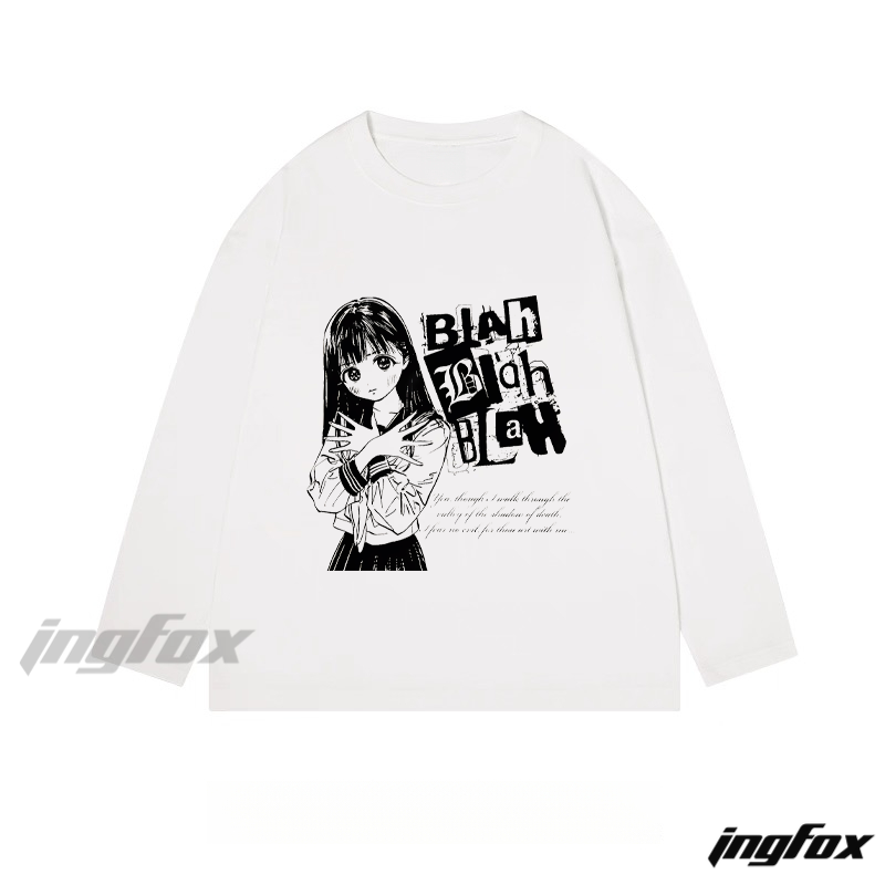 Anime - Style "Blah Blah Blah" Graphic - Classic Cotton Long Sleeve Tee