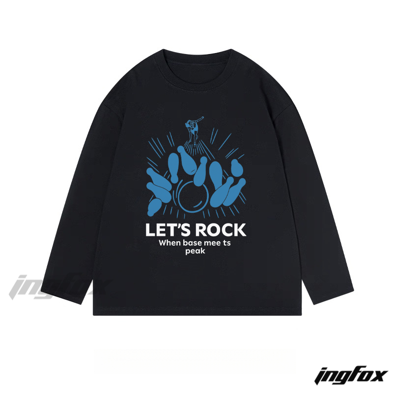 "LET'S ROCK" Bowling Graphic - Classic Cotton Long Sleeve Tee