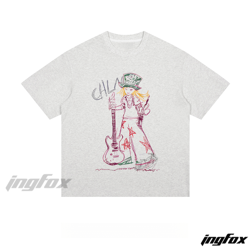 Rock Girl Doodle - Loose Fit Short Sleeve T - Shirt