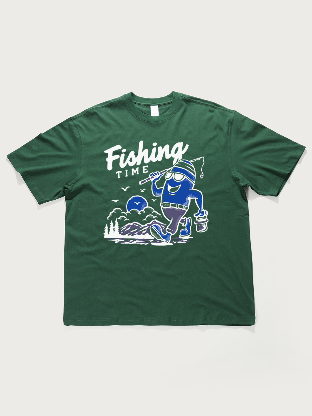 Fishing Time Cartoon - Unisex Retro Cotton Short Sleeve T-Shirt