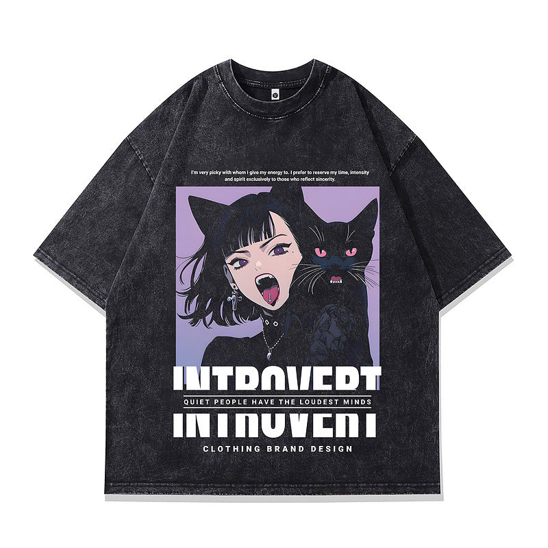 Cat - Themed Vintage - Style Oversized T - Shirt