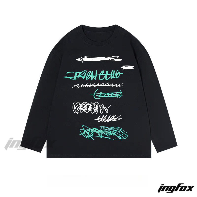 Abstract Doodle and Text Graphic - Classic Cotton Long Sleeve Tee