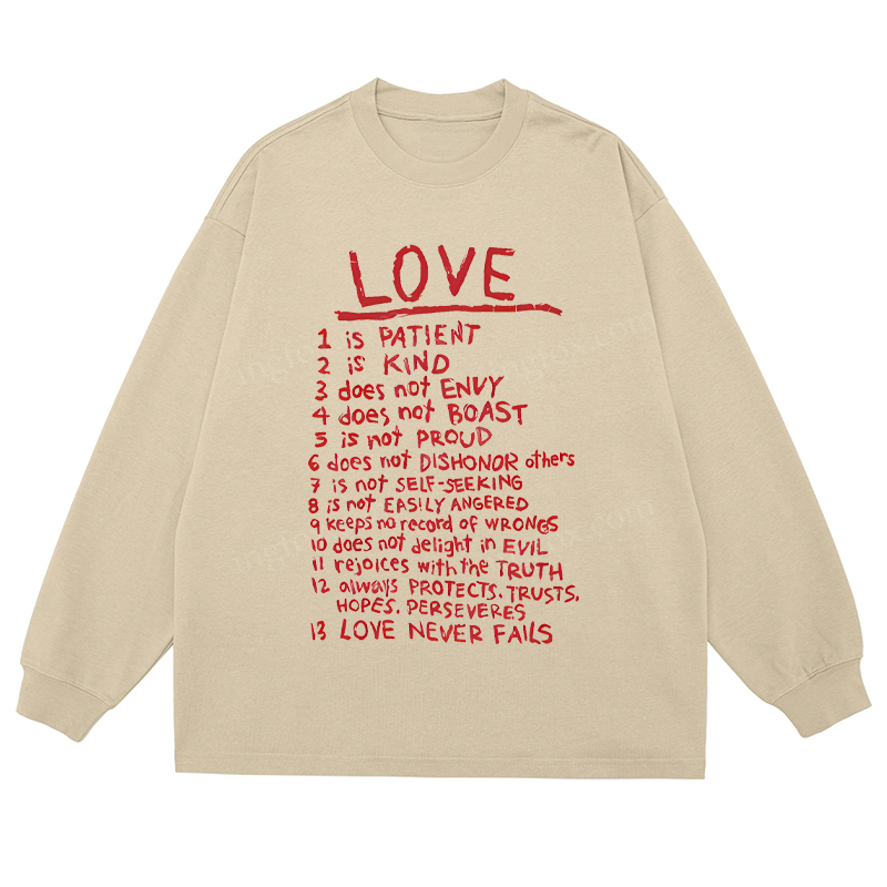 "Love Is..." Biblical Quote - Classic Unisex Fit Cotton Long Sleeve Tee