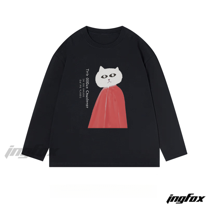 Whimsical Cat Graphic - Classic Cotton Long Sleeve Tee