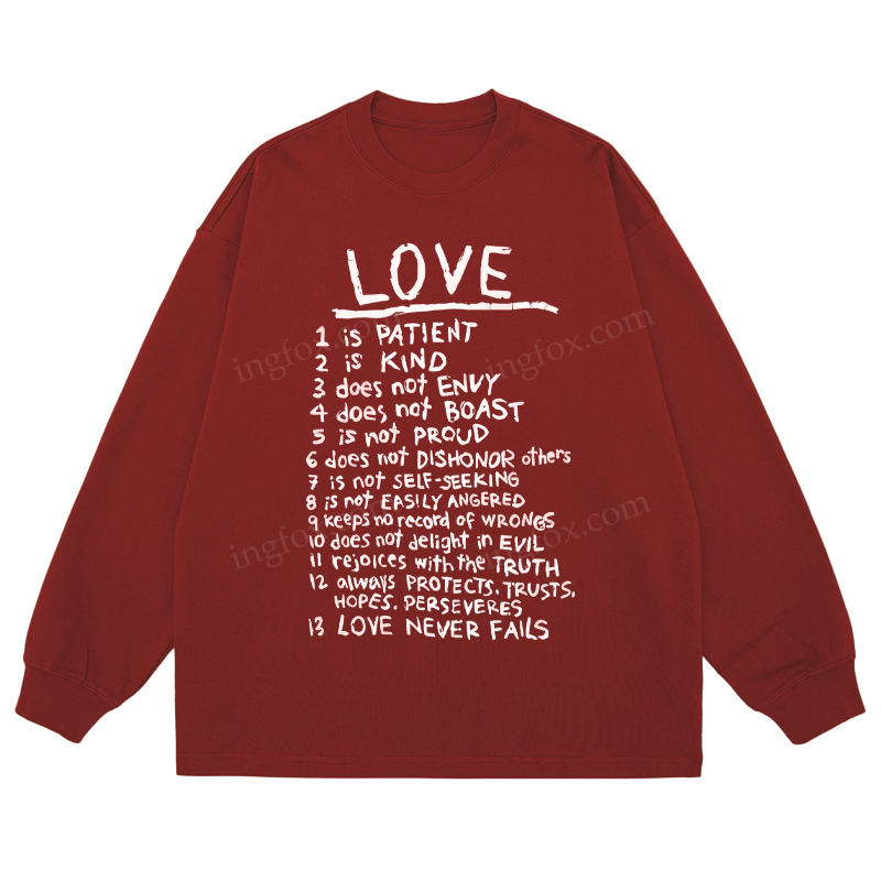 "Love Is..." Biblical Quote - Classic Unisex Fit Cotton Long Sleeve Tee