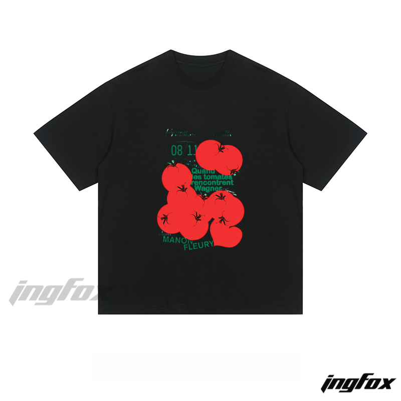 Tomato & Text Collage Graphic - Loose Fit Short Sleeve T-Shirt
