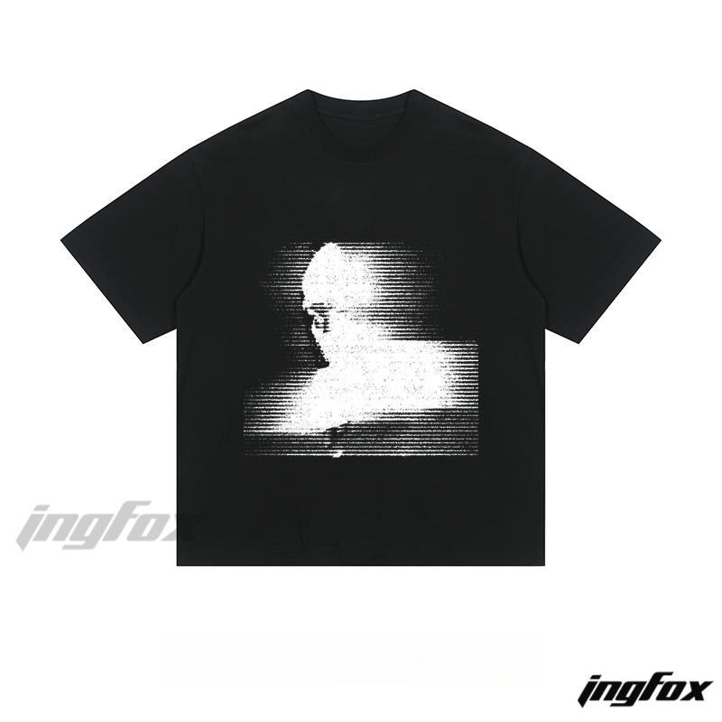 Glitch Art Silhouette Graphic - Loose Fit Short Sleeve T-Shirt
