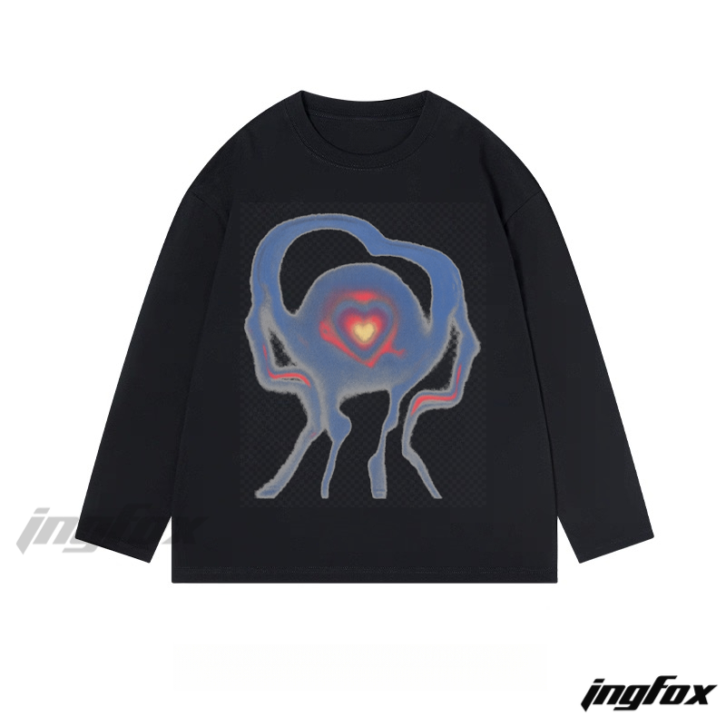 Heart - Centric Abstract Graphic - Classic Cotton Long Sleeve Tee