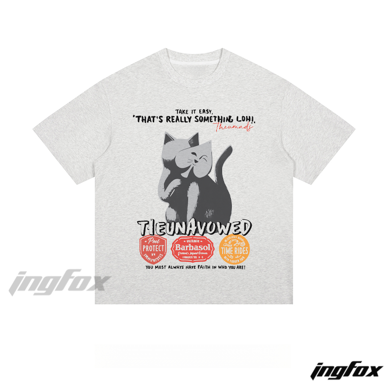Cat Hug Faith - Loose Fit Short Sleeve T - Shirt