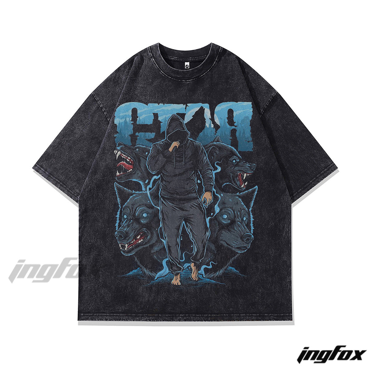 Hooded Wolf Crew - Vintage Washed Oversized T-Shirt