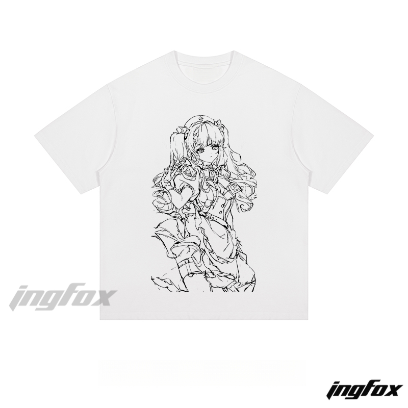 Anime - Style Girl Line Art - Loose Fit Short Sleeve T-Shirt