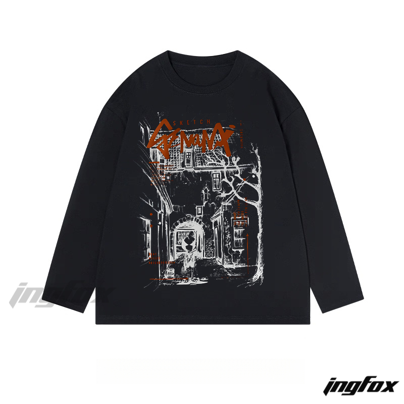 Street Sketch - Themed Classic Cotton Long Sleeve Tee