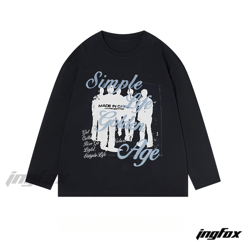 "Simple Life Golden Age" Retro Silhouette Graphic - Classic Cotton Long Sleeve Tee