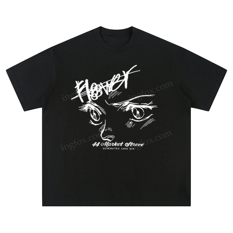 Anime Eyes & "Flower" Slogan - Unisex Fit Short Sleeve T - Shirt