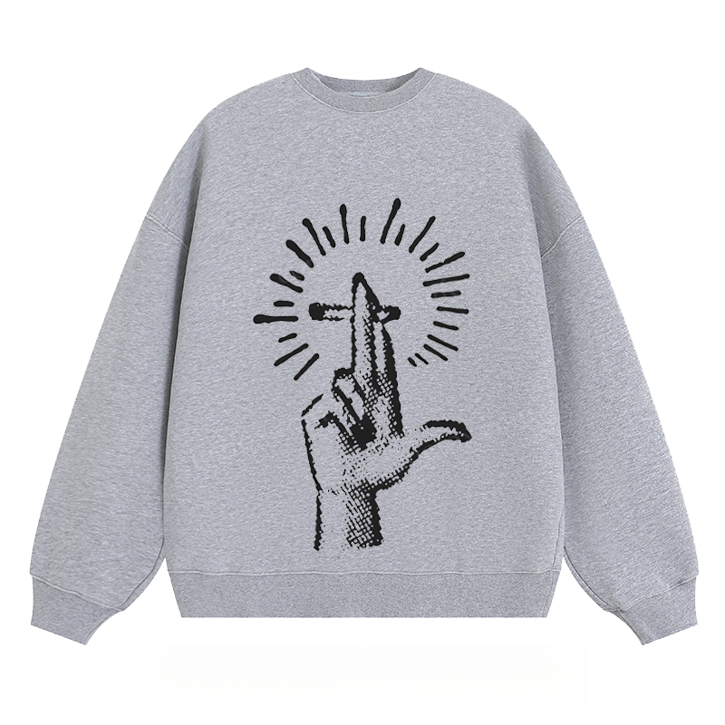 Artistic Hand & Cross Graphic - Classic Unisex Fit Crewneck Sweatshirt