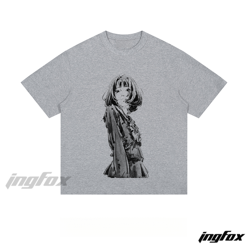 Ink - Drawn Girl Portrait - Loose Fit Short Sleeve T-Shirt