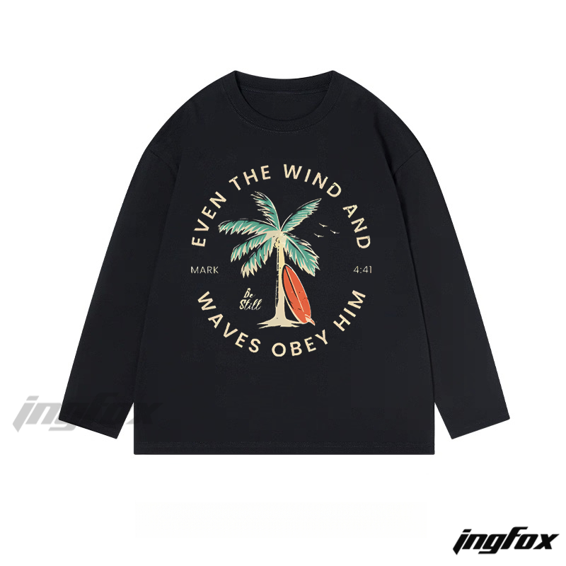 Mark 4:41 Biblical Text with Beach Graphic - Classic Cotton Long Sleeve Tee