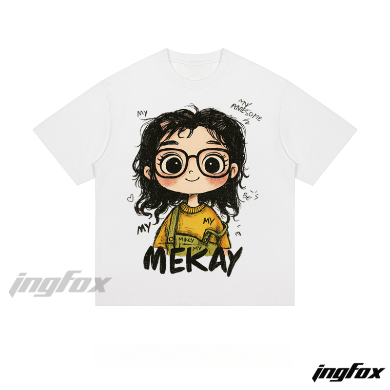 MEKAY Cartoon Girl - Loose Fit Short Sleeve T-Shirt