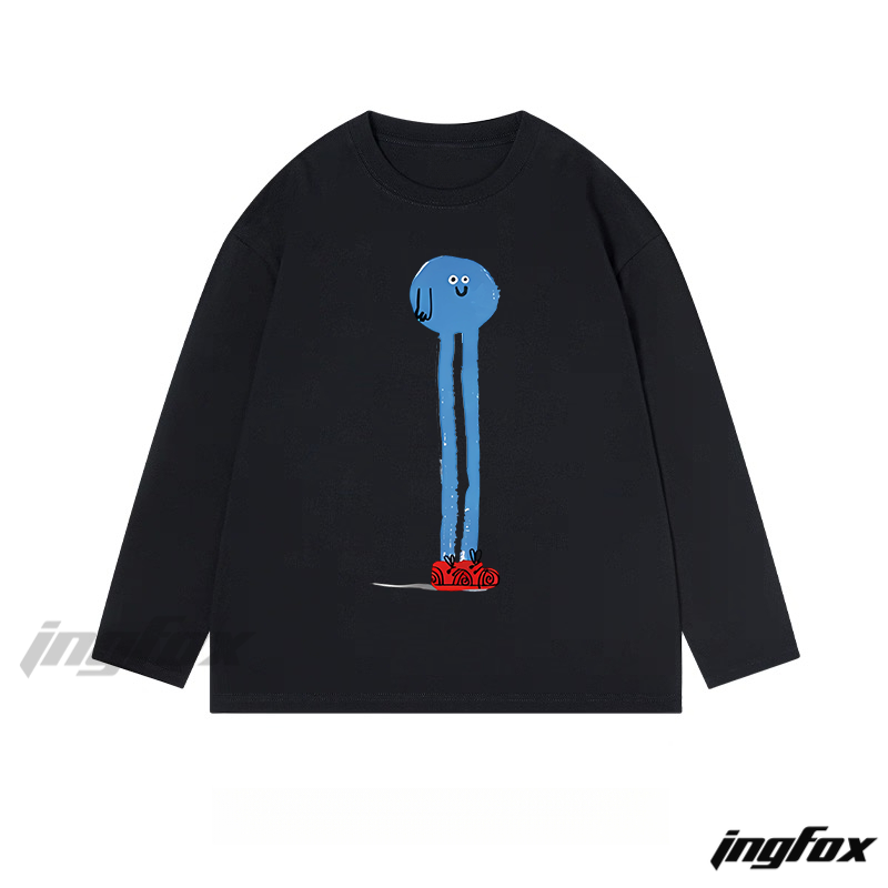 Blue Cartoon Creature - Classic Cotton Long Sleeve Tee