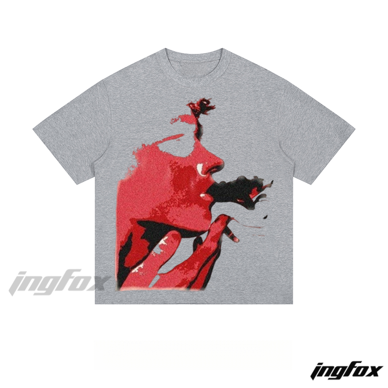 Red - Toned Smoking Silhouette - Loose Fit Short Sleeve T - Shirt