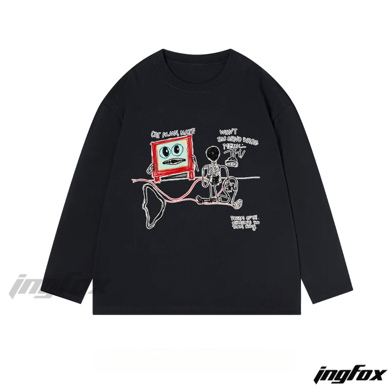 Whimsical Cartoon Graphic - Classic Cotton Long Sleeve Tee
