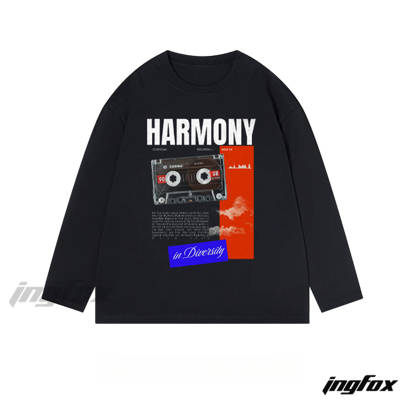 "Harmony in Diversity" Cassette Graphic - Classic Cotton Long Sleeve Tee