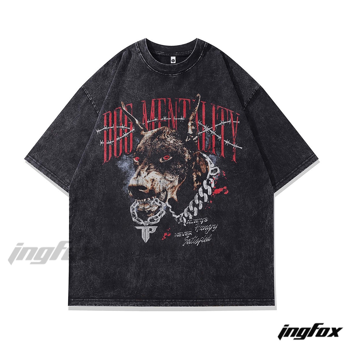 Gothic Doberman Graphic Tee - Vintage Washed Oversized Style