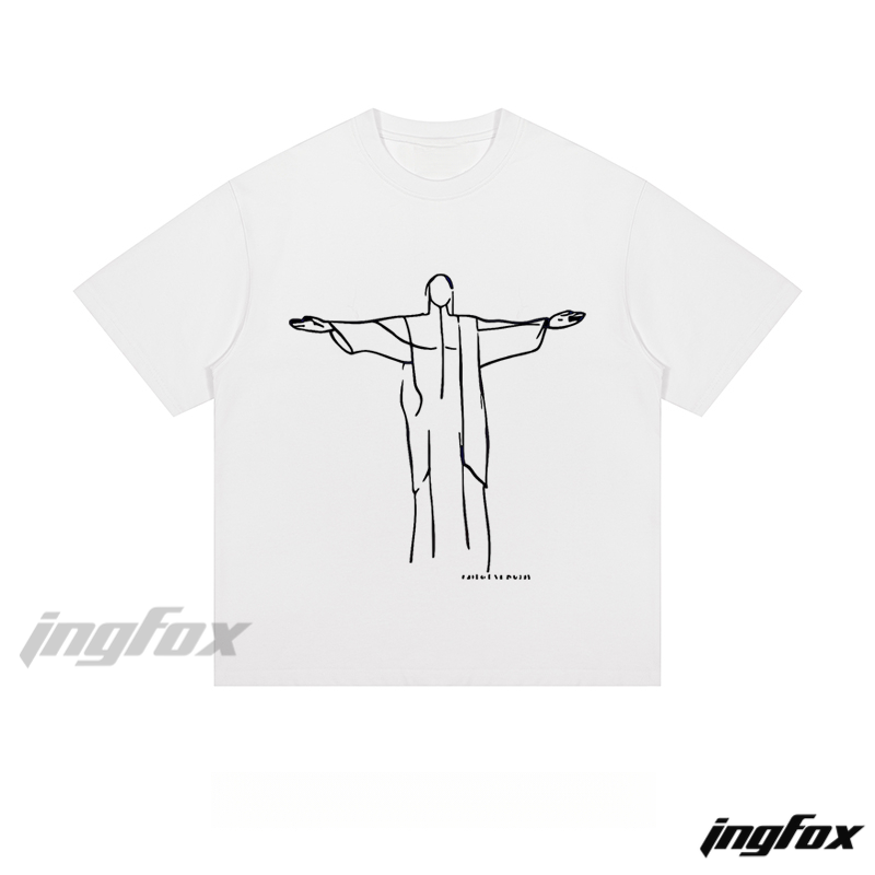 Minimalist Statue Line Art - Loose Fit Short Sleeve T - Shirt