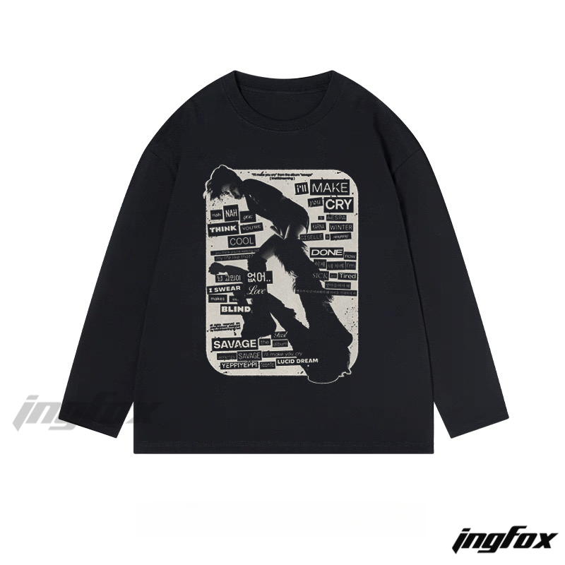 Edgy Collage Graphic - Classic Cotton Long Sleeve Tee
