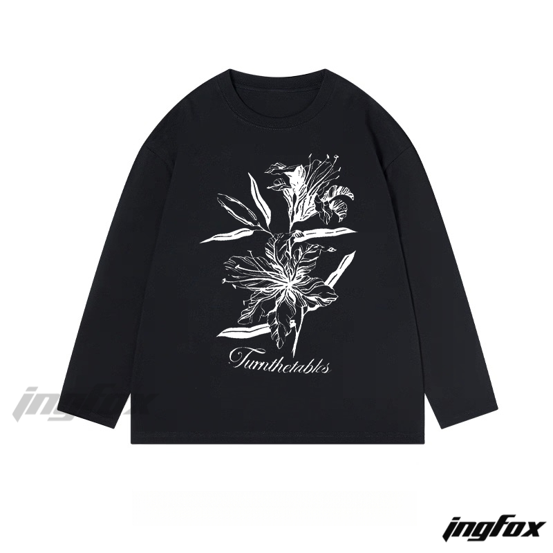 "Turn the tables" Floral Graphic - Classic Cotton Long Sleeve Tee