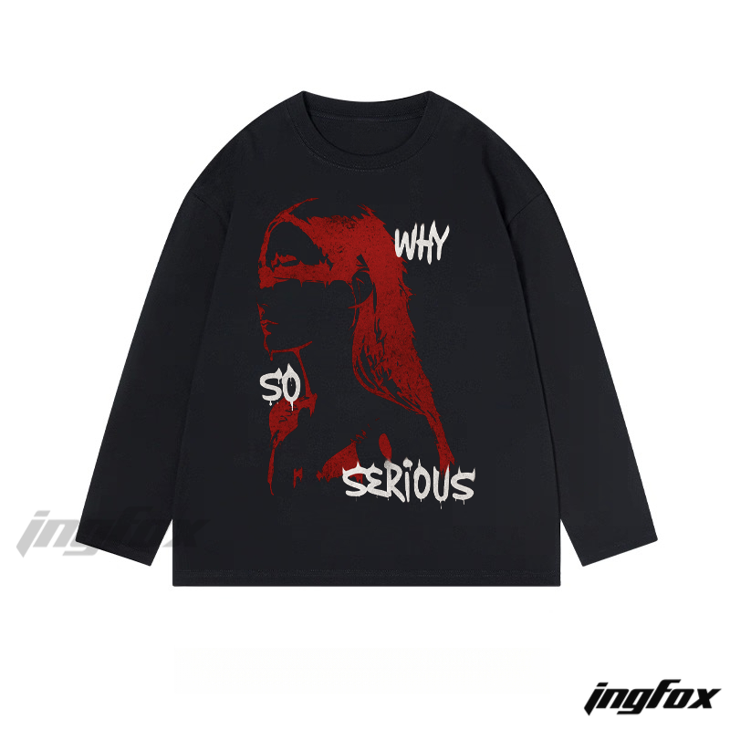 "Why So Serious" Portrait Graphic - Classic Cotton Long Sleeve Tee