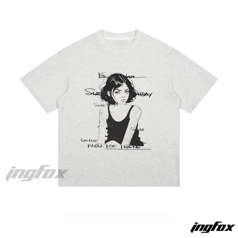 Ink - Style Girl Graphic - Loose Fit Short Sleeve T - Shirt