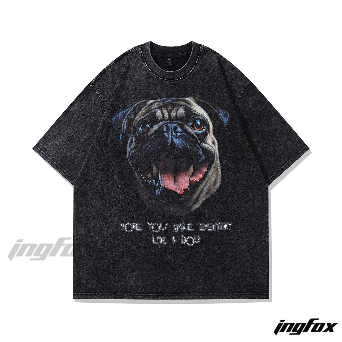 Pug Smile Vibe - Vintage Washed Oversized T-Shirt