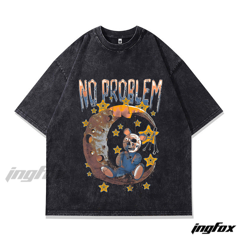 NO PROBLEM Skull Bear - Vintage Washed Oversized T-Shirt