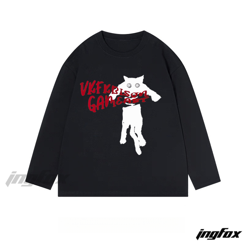 Playful Cat "VKFKrison GAMEart" Graphic - Classic Cotton Long Sleeve Tee