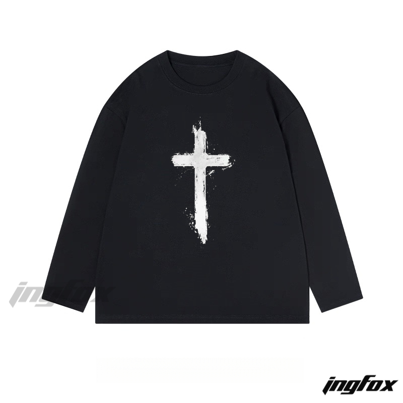 Distressed Cross Graphic - Classic Cotton Long Sleeve Tee