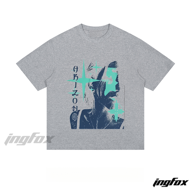 Abstract "AHJZOON" Graphic - Loose Fit Short Sleeve T - Shirt