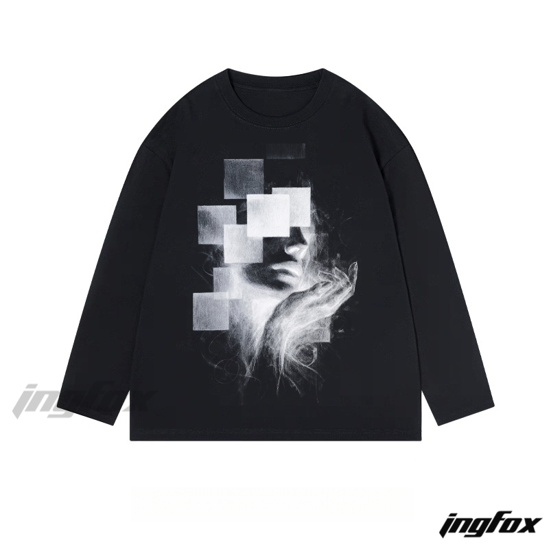 Abstract Portrait Collage Graphic - Classic Cotton Long Sleeve Tee