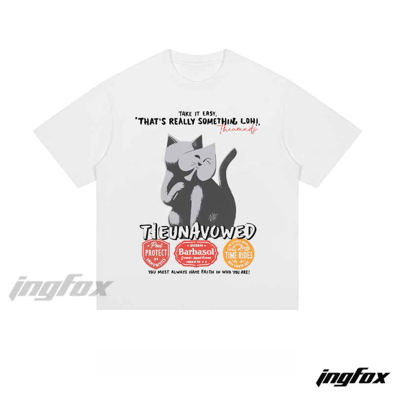 Cat Hug Faith - Loose Fit Short Sleeve T - Shirt