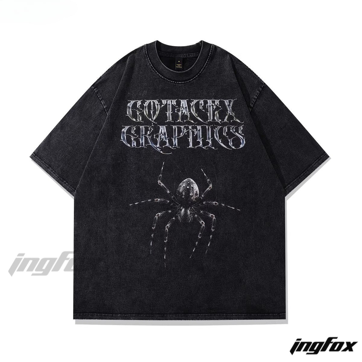 Gothic Spider Print Vibe - Vintage Washed Oversized T-Shirt