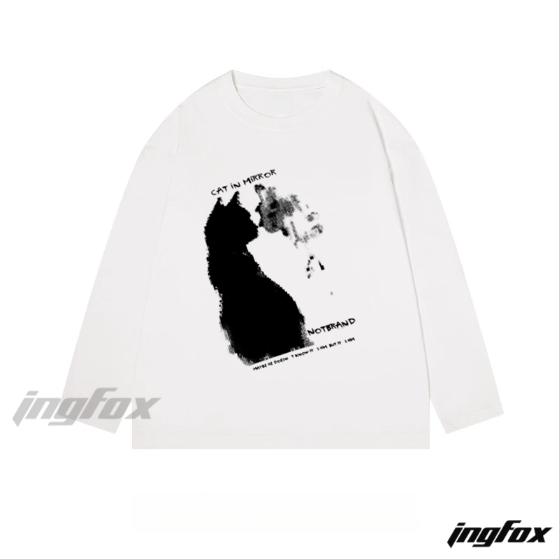 Cat in Mirror - Classic Cotton Long Sleeve Tee