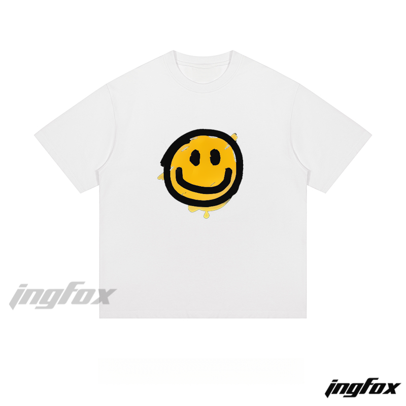 Distressed Smiley Face - Loose Fit Short Sleeve T - Shirt