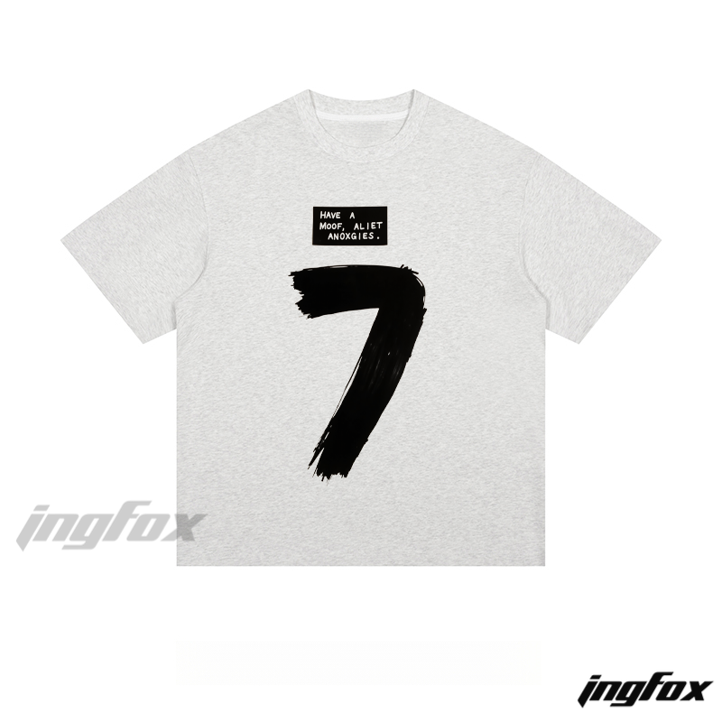 Brushstroke "7" Graphic - Loose Fit Short Sleeve T - Shirt
