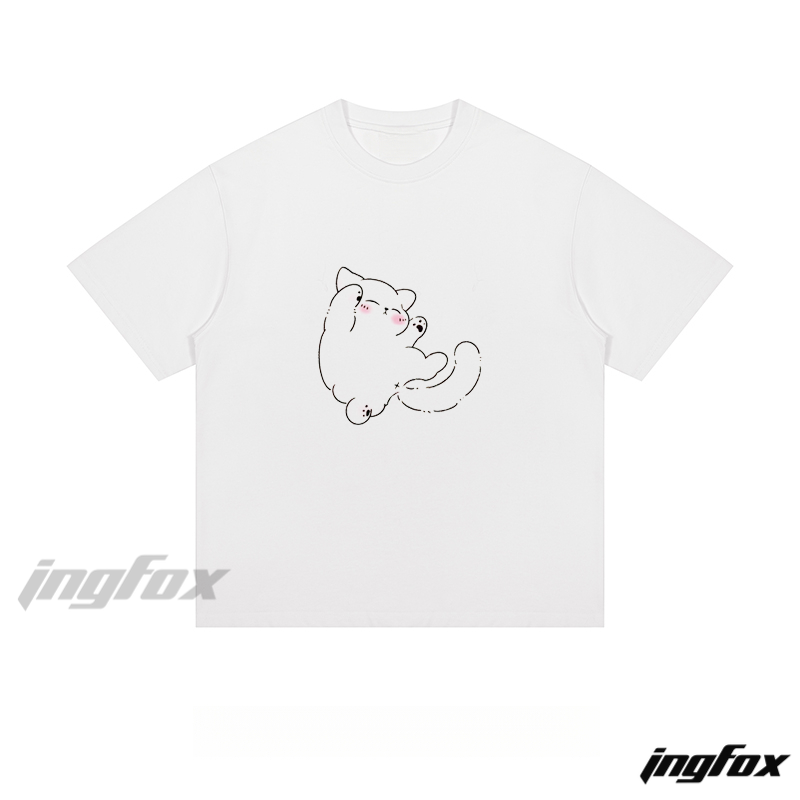 Cute Cat Doodle Graphic - Loose Fit Short Sleeve T-Shirt