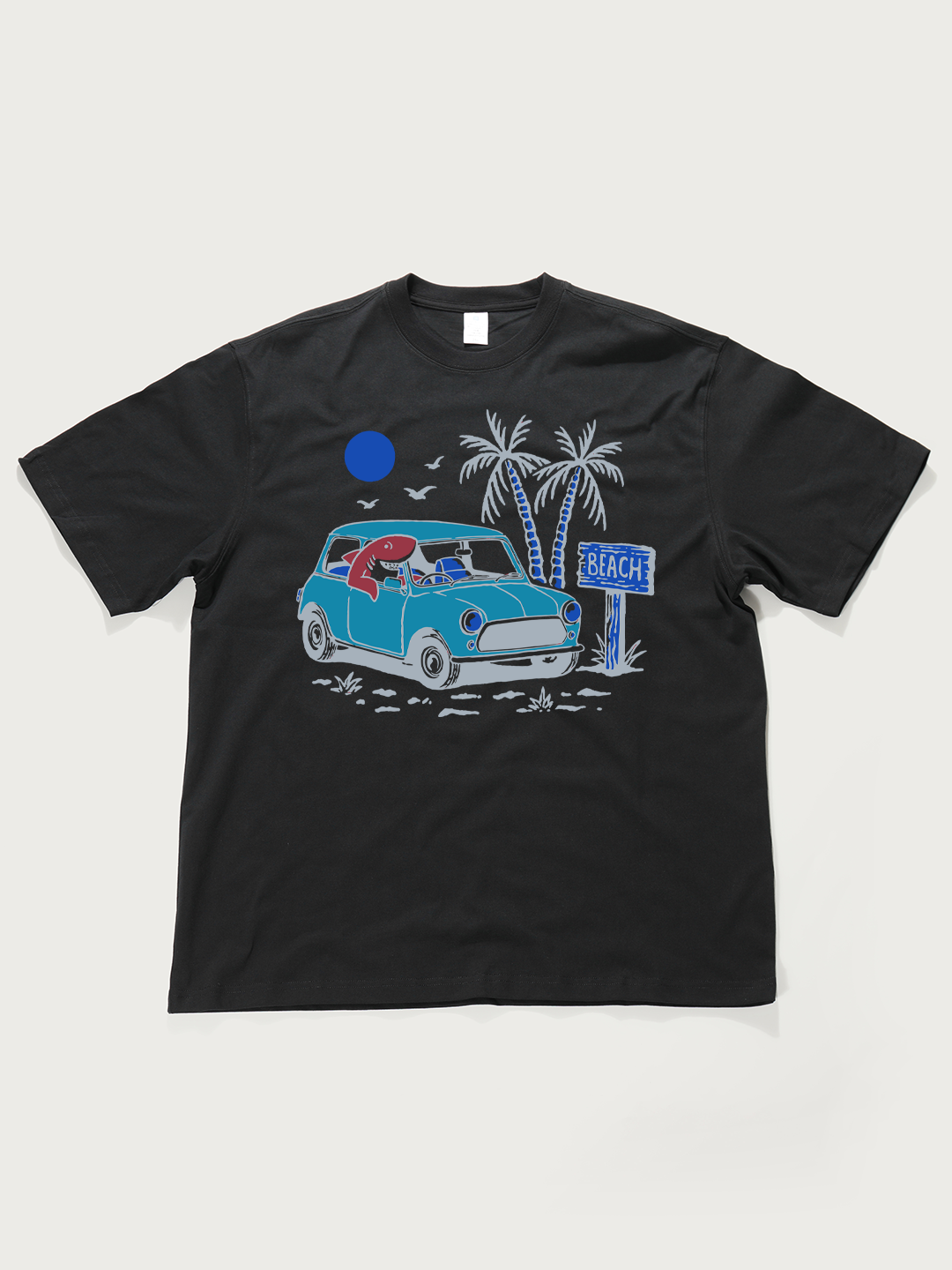 Beach Car Cartoon - Unisex Retro Cotton Short Sleeve T-Shirt